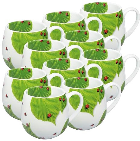 10er SET KÖNITZ 1111430876 Kuschelbecher 420 ml MARIENKÄFER auf Laub, Porzellan