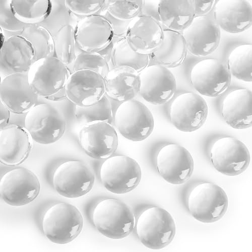 FUTUREPLUSX 50PCS Clear Glass Beads, Flat Marbles for Vase Fillers