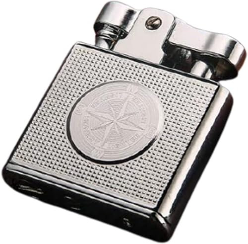 Vintage-Kerosinfeuerzeug, winddichtes nachfüllbares Kerosinfeuerzeug, Vintage-Schleifrad-Zündungsfeuerzeug mit schöner Geschenkbox, Geschenk for Männer (Color : Silver)