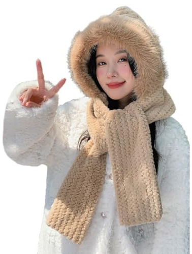 Damen Wintermütze Kapuze Kapuzenschal,Damen 2 in 1 Winterschal Mütze Verdickter Warmer Kapuzenschal für Frauen Winter Verdickt und Warm,Weiß