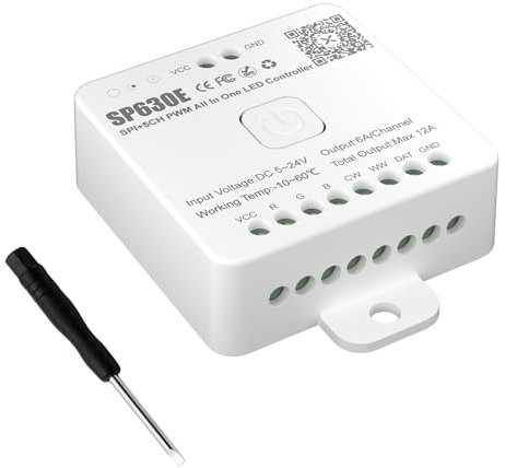PAUTIX 12 in 1 Bluetooth LED Musik Controller adressierbar SP630E,Vollfarb Controller iOS/Andriod App Steuerung unterstützt fast alle LED Streifen lichter CCT/RGB/RGBW/WW/RGBCCT (ohne Batterie)