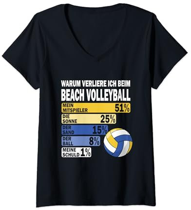 Damen Retro Beach Volleyball Motiv Ausrede Verlierer Training T-Shirt mit V-Ausschnitt