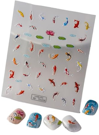 5D Koi Carp Nail Sticker Verde Kawaii Red Carp Nail Slider for Manicura Alivio DIY Uñas Acrílicas Accesorios De Pescado Calcomanía DIY Nail Tool Pegatinas Decorativas