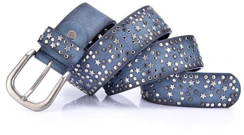 Strass Nietengürtel for Männer Frauen, Western Ledergürtel for Cowgirl Cowboy Vintage Bling Gürtel for Hosen Kleid(Blue,102cm)