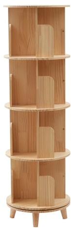 biusgiyeny 4-stufig Holz 360° Drehbar Display Bücherregal Rundes Drehbares Bücherregal Rotating Bookshelf Boden Stehend Buch Spielzeug
