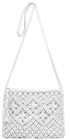 GWAWG Sac à bandoulière tissé à la main pour femme - Sac à bandoulière en paille - Fermeture éclair - Multifonction, blanc, 25 x 2 x 19 cm