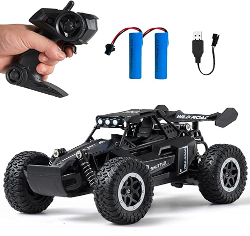Great-JUNAMT rc Car Voiture télécommandée RC Voitures 1:16 Tout-Terrain Monster Truck Phares à LED, Jouet de Voiture RC 20 km/h Cadeau pour Enfants Garçons 3 4 5-12 (Le Noir)
