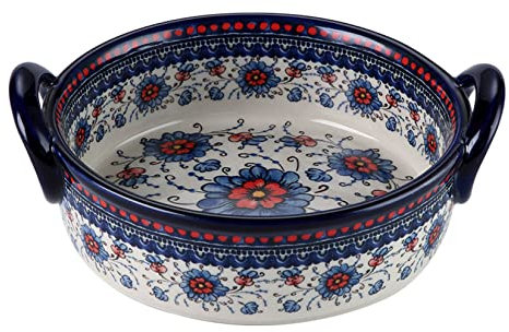 WHITEUQ Teglie da Forno in Porcellana, pirofila in Ceramica, pirofile Piccole 21x18,5x7 cm, pirofila in Ceramica da 950 ml, teglia Rotonda (Blue Sorrel 950 ml)