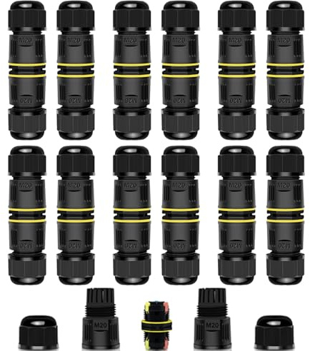 Junction Box Outdoor Waterproof Electrical Cable Connector,NineLeaf 12PK 3-PIN M20 Extension Electrical Cable Protector for Cable Diameter Ø5-12mm,for Outdoor Road Landscape Lights,External Cord Boxes