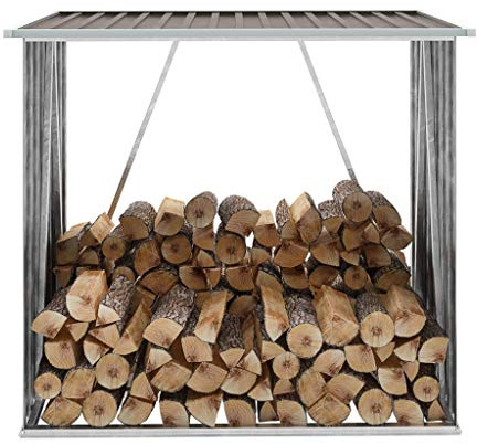 Capwee Legnaia da Esterno Acciaio Portalegna da Giardino con Copertura in Acciaio - Marrone - 163x83x154cm