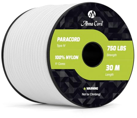 Abma Cord Paracord 750lb 4mm 30M 100% Nylon Seil 11 Kern Typ IV Schnur | Max 340kg (750lbs), Basteln, Camping, Survival, Outdoor