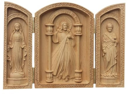 Milageto Estatua tríptico Estatua Religiosa Artesanía Estatua católica de Madera Figura Coleccionable Escultura de Personaje para Patio Hotel Jardín