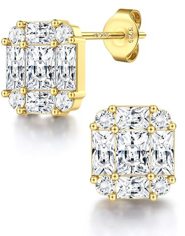 Dochais 925 Silber Ohrstecker Herren, 14K Vergoldete Cubic Zirkonia Diamant Ohrringe Stecker, Hypoallergene Ohrstecker Ohrschmuck für Damen