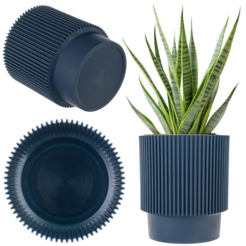 KADAX Pot de fleurs décoratif en plastique, pot de plantes rond pour usage intérieur et extérieur, jardinière moderne pour plantes d'intérieur (bleu foncé, 18 cm)