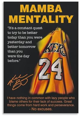Basketball KOB Black Mamba Mentality inspirierende Zitate Poster für Zimmer, ästhetische Leinwand, Badezimmer, Kunst, Wanddekoration, Fotodrucke, 30 x 45 cm