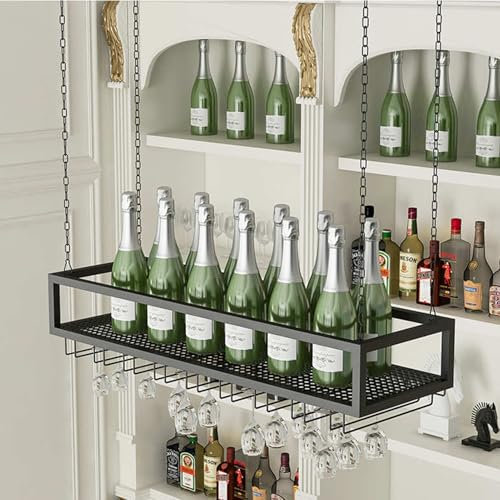 Generisch Weinglashalter für Bars aus Metall, hoher Glashalter, hängender Rotweinglashalter aus Eisen, Umgedrehtes Weinregal für Zuhause, Flaschenregal, schwarz (80 x 25 x 20 cm)