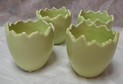 Generico Set di 4 Portauova in Ceramica Verde Menta, Design a Guscio, Decorazione Pasquale