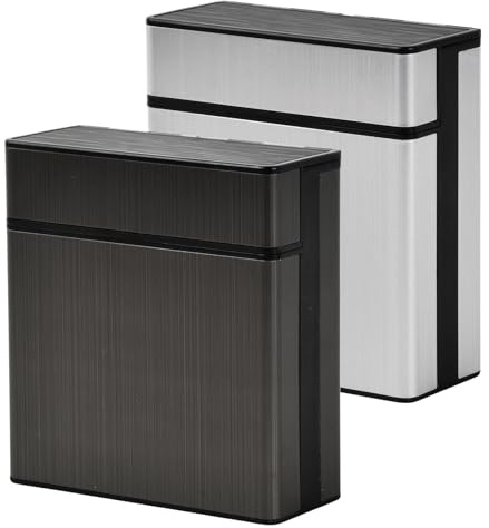 Wisebom 2 Stück Groß Zigarettenetui aus Metall Zigaretten Etui Edelstahl Zigarettencase für 40 Zigaretten Zigarettenschachtel Box für Damen Herren (Schwarz Silber)