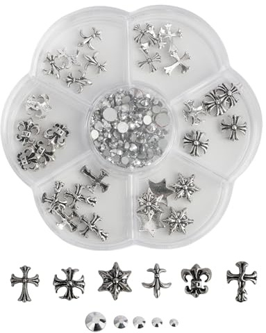 230 PCS 3D-Nagel-Charms, silberner Nail-Art-Charm mit Gothic-Retro-Punk-Herzen und Totenköpfen, Maniküre, Nail-Art-Dekorationen