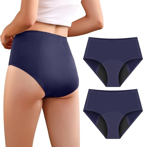 Carer 2er-Pack Inkontinenz-Slip für Damen mit hoher Saugfähigkeit Periodenunterwäsche für Tag und Nachtschutz Hoch taillierte schützende Menstruationsslips 50ml bis 100 ml Blau L