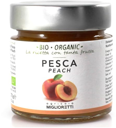 Agricola Miglioretti Confettura di Pesche Biologica 270g – Ideale per Colazione, Dolci e Dessert con Pesche Mature e Zucchero di Canna, Senza Pectina e Conservanti, Naturale e Genuina