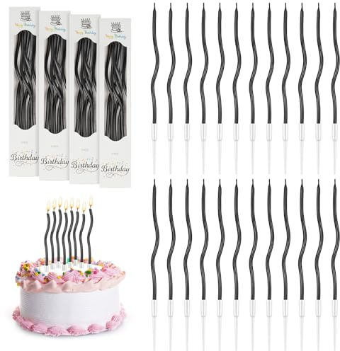 URAQT 24 Pz Metallico Candeline, Nero Placcato Oro, Candela a Onda | con Supporti, Candele Compleanno Candeline Torta Decorazioni per Feste, Accessori per Feste