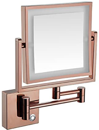 OUBBDVRT Quadratmontiertes quadratisch montiertes doppelseitiger Make -up -Spiegel mit 1x/3x Vergrößerung und Lampenlampenarm 360 ° Schwenkanbieter -Rasierspiegel für Frauen (goldene Ladung)