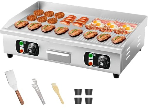 29 Commercial Electric Countertop Griddle,110V 3000W Flat Top Grill Hot Plate BBQ,Adjustable Thermostatic Control 122°F-572°F,Stainless Steel Restaurant Grill for Kitchen(NO PLUG)