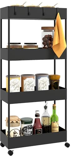 HOMCOM Carro de Cocina Delgado 4 Niveles con Ruedas 40x19x90 cm Negro