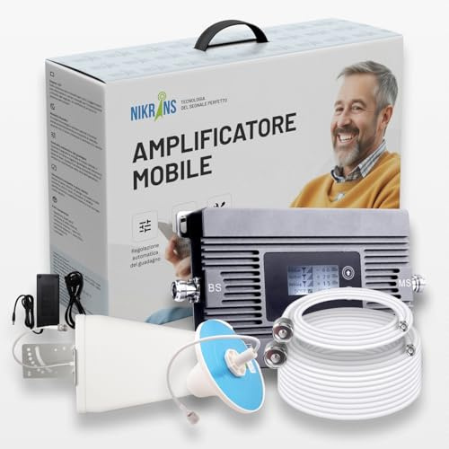 Nikrans Ripetitore Segnale GSM 900MHz – Amplificatore di Segnale Cellulare fino a 800 m² per Chiamate Stabili – Compatibile con Tutti gli Operatori Italiani – CE & RoHS