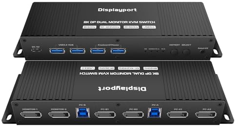 Kvm Switch Displayport 2 Monitors 2 Computers 4K 240Hz Hotkey Switching kvm Switch Dual Monitors dp 2.1 1440P 144Hz 165Hz 240hz Dual Monitor kvm Switch displayport (2 Monitor 2 PC Hotkey)