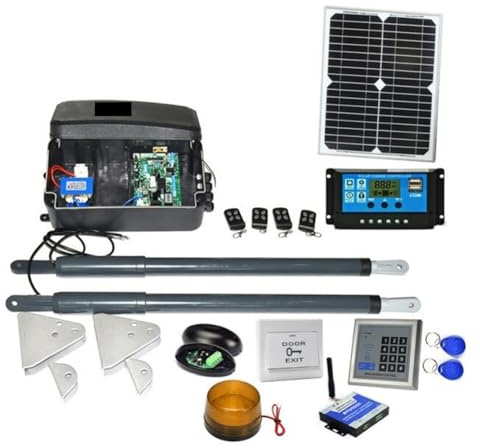 CFWWSAQ Sliding Gate Opener, DC 12V Solar Powered Gate Operator Heavy Duty Swing Gate Opener Motor Kit(Kit9)