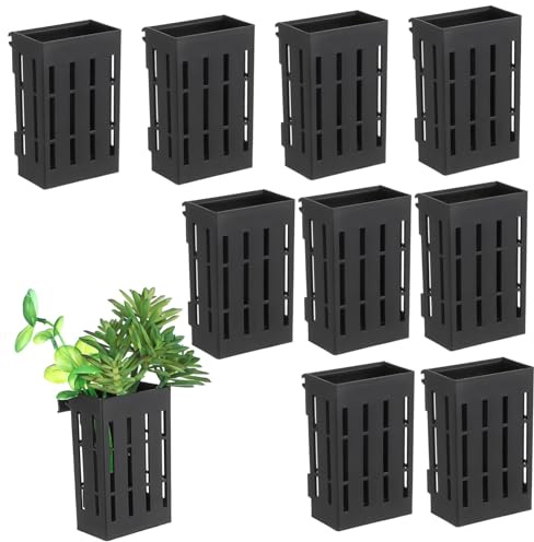 CLISPEED 10pcs Aquarium Plant Holders Wall Hanging Aquatic Plant Pots with Holes Black Fish Tank Accessories for Freshwater Aquariums