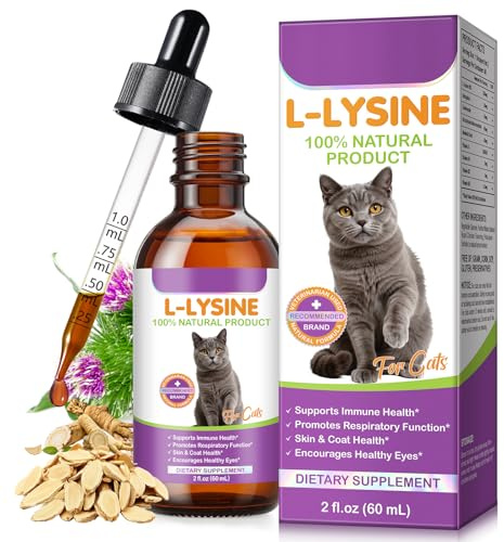 Lysin für Katzen 60ml, Katze L-Lysin Ergänzung Unterstützung Immun für Katzen Atemwege, Niesen, fließende Nase, Augenfunktion, hilft stärken natürliche Abwehr - Chicken Flavor