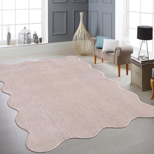 Teppich-Traum Teppich Modern Waschbar Uni Wellenform Blush Rosa 120x160 cm | Kuschelig-weich, bis 30 °C waschbar, pflegeleicht, rutschfest, robust, saugrobotergeeignet, Schlaf- & Kinderzimmer