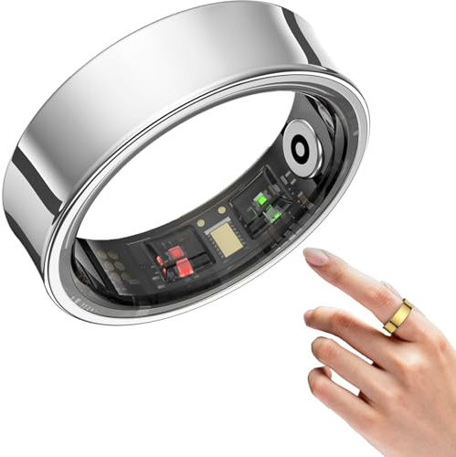 Korons Smart Ring, Anello for La Salute Con Ip68 Impermeabile, Leggero E Confortevole, Compatibile Con Android E Ios, Dispositivo Indossabile, Contapassi E Monitoraggio Della Distanza(Silver,#12)