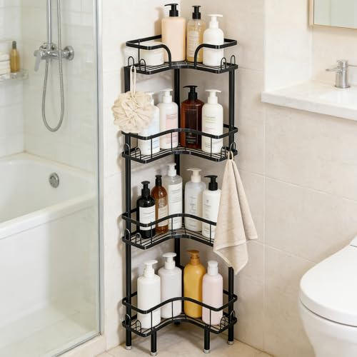 Yalitrca 4 Stufiges Stehend Duschregal ohne Bohren, Ecke Duschregal Freistehende, Shampoo Halterung für Dusche, Rostschutz Duschablagel