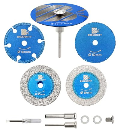 BRSCHNITT 50MM Disco de Diamante para Corte de Piedra - 5 Unidades para Uso en Seco y Húmedo para Corte y Grabado de Piedra, Mármol, Granito, Concreto, con mango de 3mm/6mm y destornillador