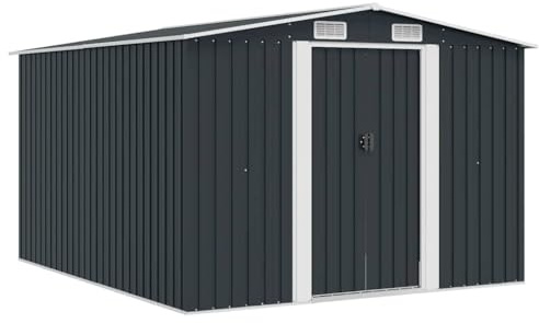 KKHOMEI Casetta da Giardino 257x298x178 cm Capanno Attrezzi da Giardino in Acciaio Zincato Grigio Capanno per Attrezz Capanno in Metallo Antracite