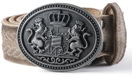 Schöneberger Trachten Couture Herren Trachtengürtel, bestickter Ledergürtel mit Bayern Schnalle, Lederhosen Gürtel aus Nubukleder, Steinadler
