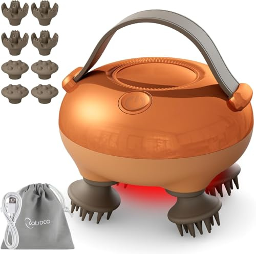 cotsoco Masaje de cabeza eléctrico, inalámbrico, masajeador de cabeza con 3 accesorios, masajeador de cabeza impermeable para cuero cabelludo, crecimiento del cabello y relajación, portátil para el