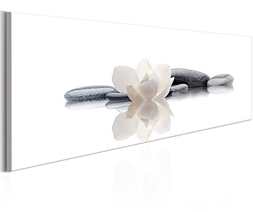 murando - Wandbilder XXL Spa 135x45 cm 1 tlg - Wand Deko Vlies Leinwand Bilder Groß Wanddeko Wohnzimmer Schlafzimmer Kunstdrucke Panoramabild - Natur Feng Shui Blumen Steine grau weiß