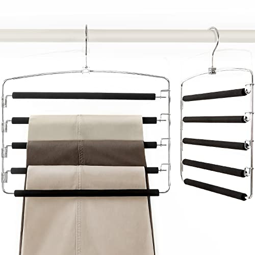 TOPIA HANGER Pants Hangers Space Saving, 2-Pack Swing Arm Pants Organizer for Closet, Non-Slip Foam Padded Organizer Hanger for Multi Slacks, Jeans, Trousers, Skirts, Scarfs, Black-CT08B