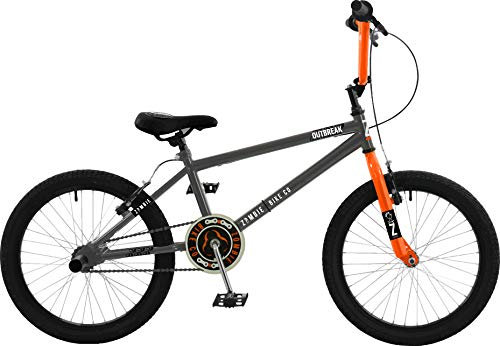 Zombie Outbreak Kids 20 BMX Bike | Boys Girls Freestyle BMX Bicycle with 360 Bar Spin & Stunt Pegs | Dark Grey/Orange | Ages 7+