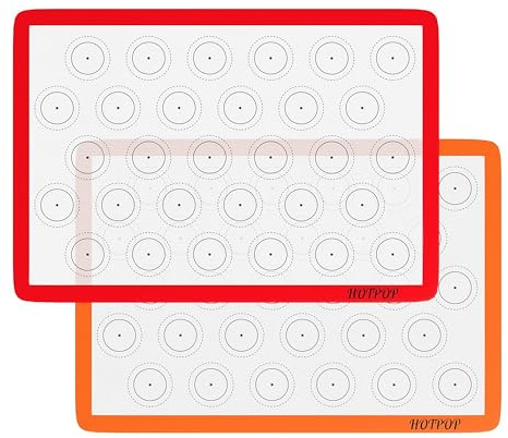 HOTPOP 2-Pack Silicone Baking Sheet Set - No-Stick Cookie Sheets for Baking with Outlined Silicone Mats for Macarons, Pastries, Buns, Bread - 16.5x11.6 Half, 11.5x8.5 Quarter Sizes - 0.75mm Thick