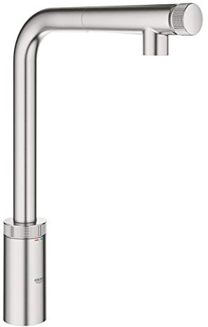 GROHE Minta SmartControl - Spültischbatterie (Schwenkbereich 140°, Eigensicher gegen Rückfließen, Einlochmontage), supersteel, 31613DC0