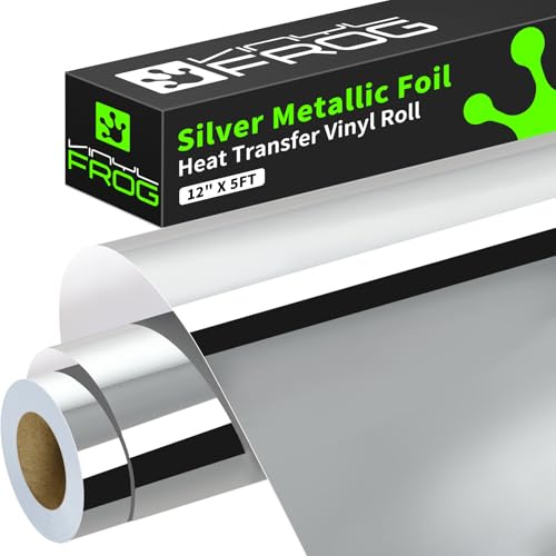 VINYL FROG HTV PU-Metallic-Rolle, zum Aufbügeln, Vinyl, leicht zu schneiden und zu Unkraut, Wärmetransfer-Vinyl, DIY-Wärmepresse, Design für T-Shirts (Silber)