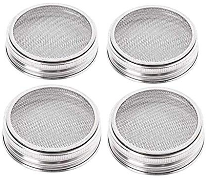 SUCHUANGUANG 4Pieces/Set Seed Sprouting Lid Stainless Steel Mesh Filter for Wide Mouth Mason Jar 2 304 Stainless Steel Sprouting Jar Lid
