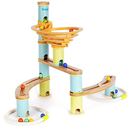 boppi Marble Run Eco-Friendly Wooden Bamboo Maze for Kids with Marbles - Construction STEM Toy for Boys and Girls Aged 3 Years Plus (Starter Pack)