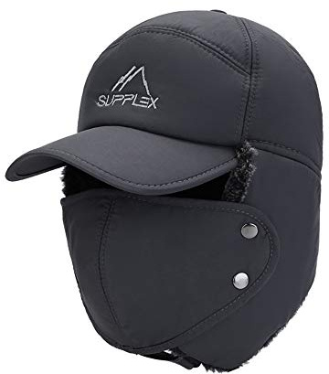 Vinter bomberhattar unisex trapper soldathatt med öronklaff heltäckande ansiktsskydd skyddar varm vindtät baseball skidjakt mössa för skridskoåkning skidåkning eller andra utomhusaktiviteter, Grå, M